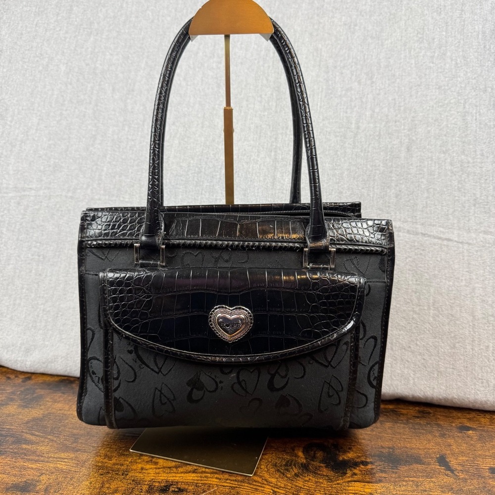 Love‎ Shoulder Bag Womens Black Heart Print Faux Croc Y2K Purse Handbag